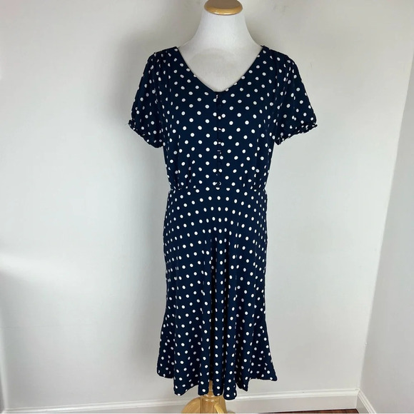 J. Crew Navy Polka Dot Dress Size 10 - Picture 2 of 6
